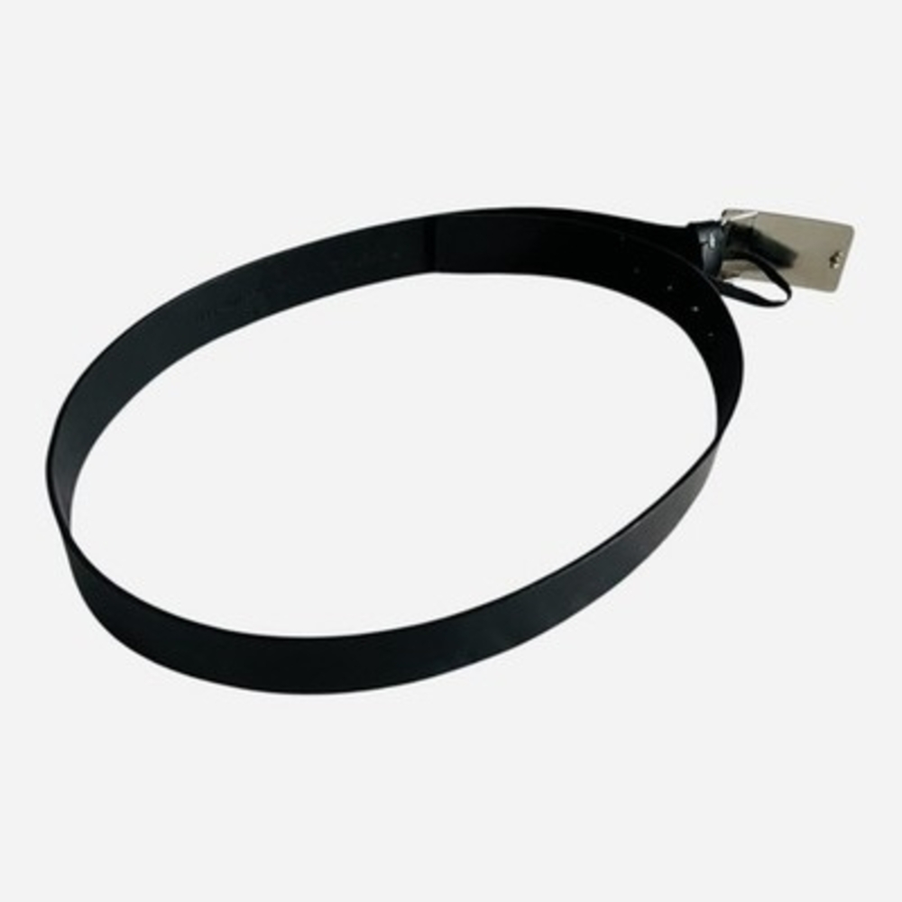 Timberland Mens Black Leather Belt Silver Logo Plaque Buckle Casual Size 40/100 - Picture 2 of 4